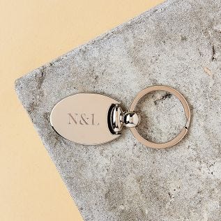 Oval Engraved Metal Keyring (Initials)