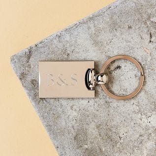 Rectangle Engraved Metal Keyring (Initials)