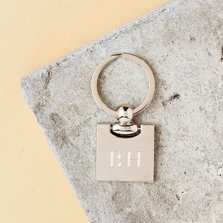 Square Engraved Metal Keyring (Initials)