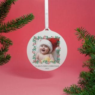 First Christmas Photo Bauble (Wreath Border) Decoration